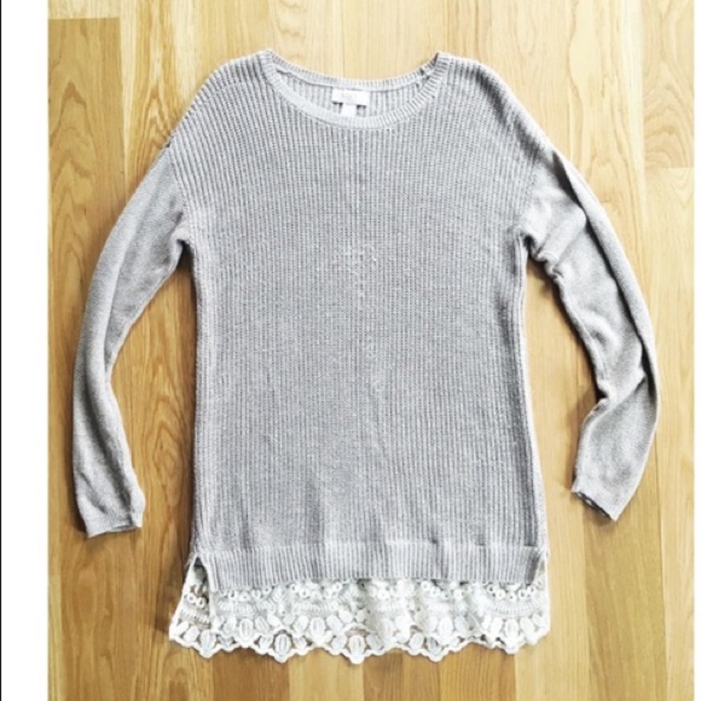 LOFT Lilac Knit lace trimmed Sweater